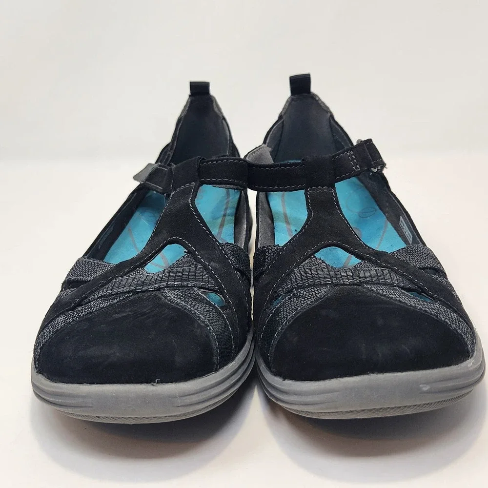 Aravon Womens Black Nubuck Leather Beaumont Fisherman Sandals Size 7.5 B Comfort